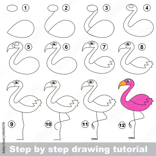 Flamingo. Drawing tutorial.