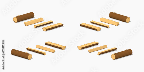 Low poly small logs. 3D lowpoly isometric vector illustration. The set of objects isolated against the white background and shown from different sides