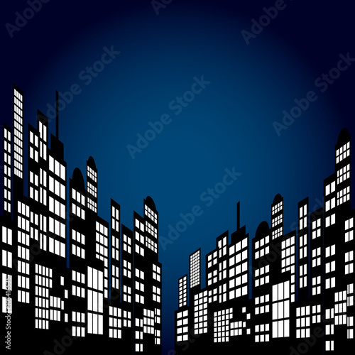 Style Cartoon Night City Skyline Background.