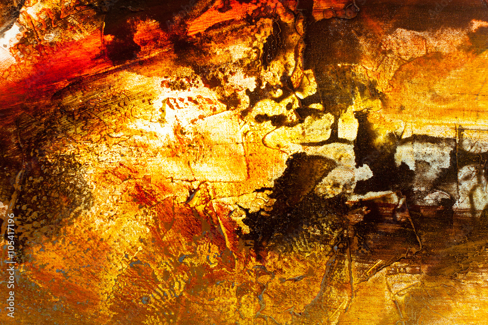 Grunge colorful background, art grunge vintage textured background with bright golden yellow,, orange, red, white and black blots, art abstract orange grunge