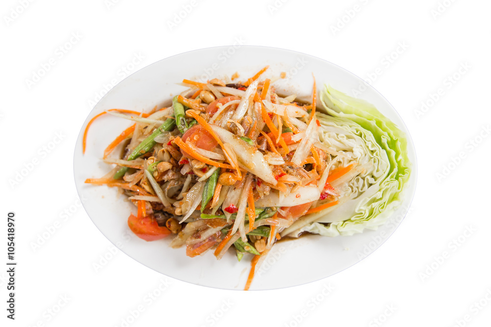 Papaya salad with lettuce isolate on white background Papaya salad with lettuce isolate on white background
