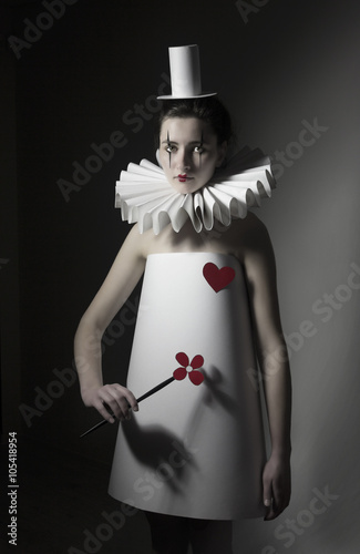 woman pierrot with paper clothing