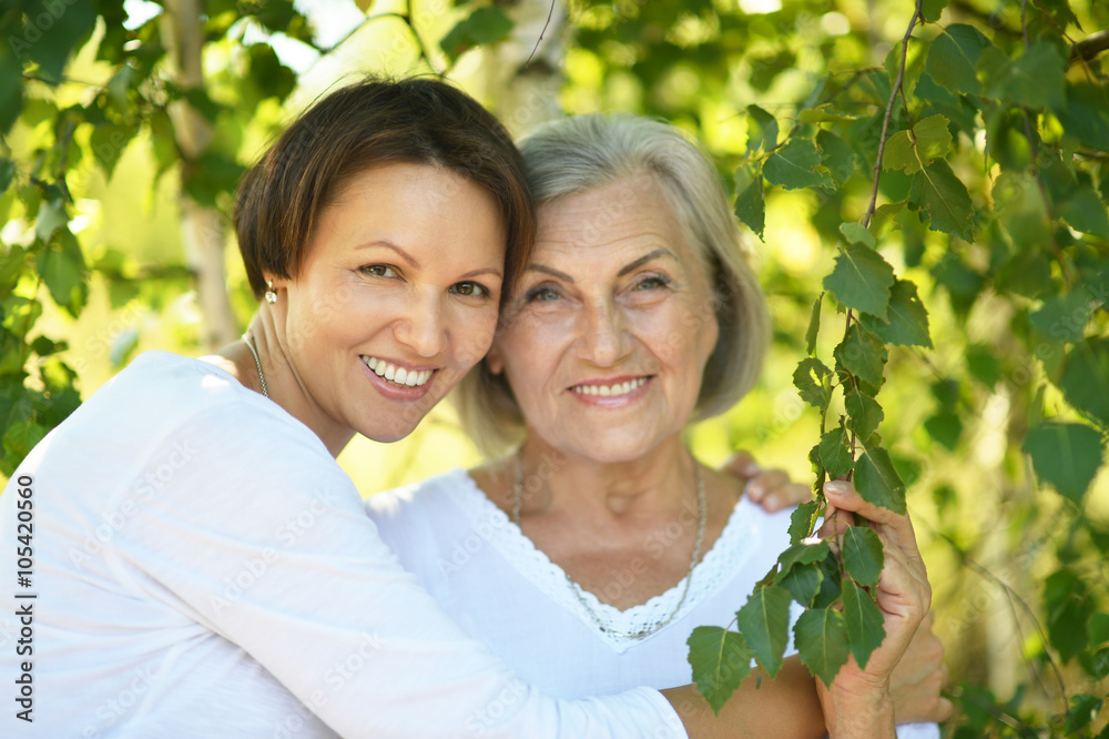 senior Mother and daughter in  park