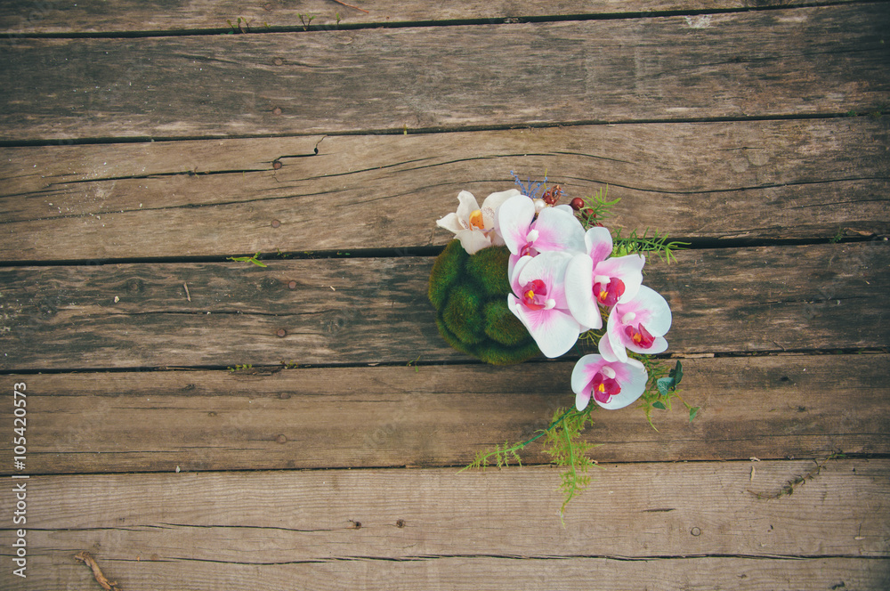 Beautiful bouquet on wooden background