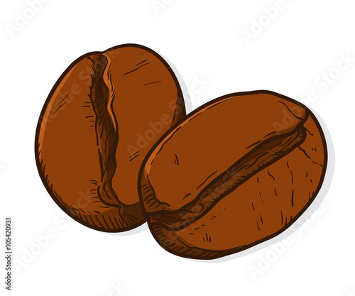 Coffee Beans, a hand drawn vector illustration of coffee beans with shadow backdrop (editable).