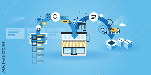 Flat line design website banner of online shopping.
Modern vector illustration for web design, marketing and print material.
