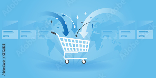 Flat line design website banner of shopping, product order, add to cart.
Modern vector illustration for web design, marketing and print material.
