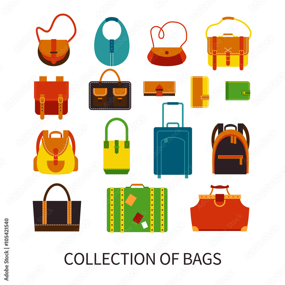 Modern Bags Ftat Colorful Icons Set