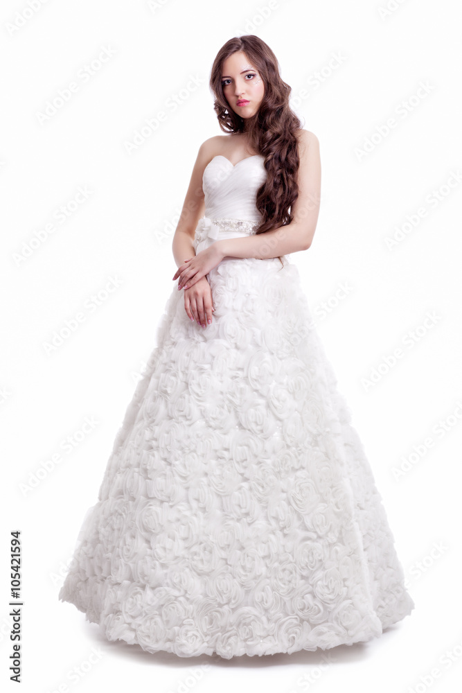 Portrait of beautiful young brunette woman bride in white Weddi Portrait of beautiful young brunette woman bride in white Weddi