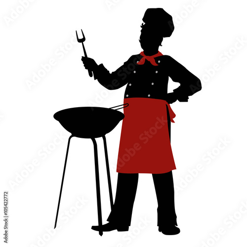 silhouette chef cooks barbecue steaks