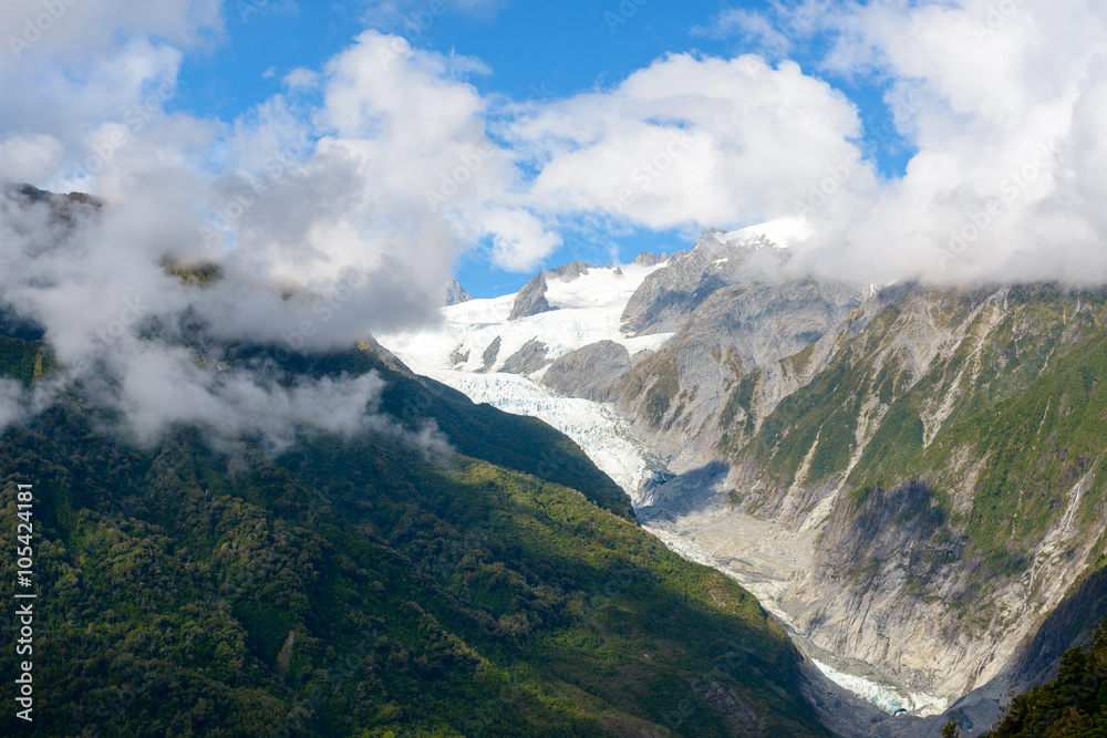 Aerial view of Fox Glacier on the west coast of New Zealand