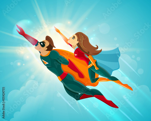 Super Heroes Couple Flying