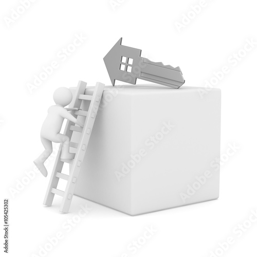 key and man on white background. 3D image