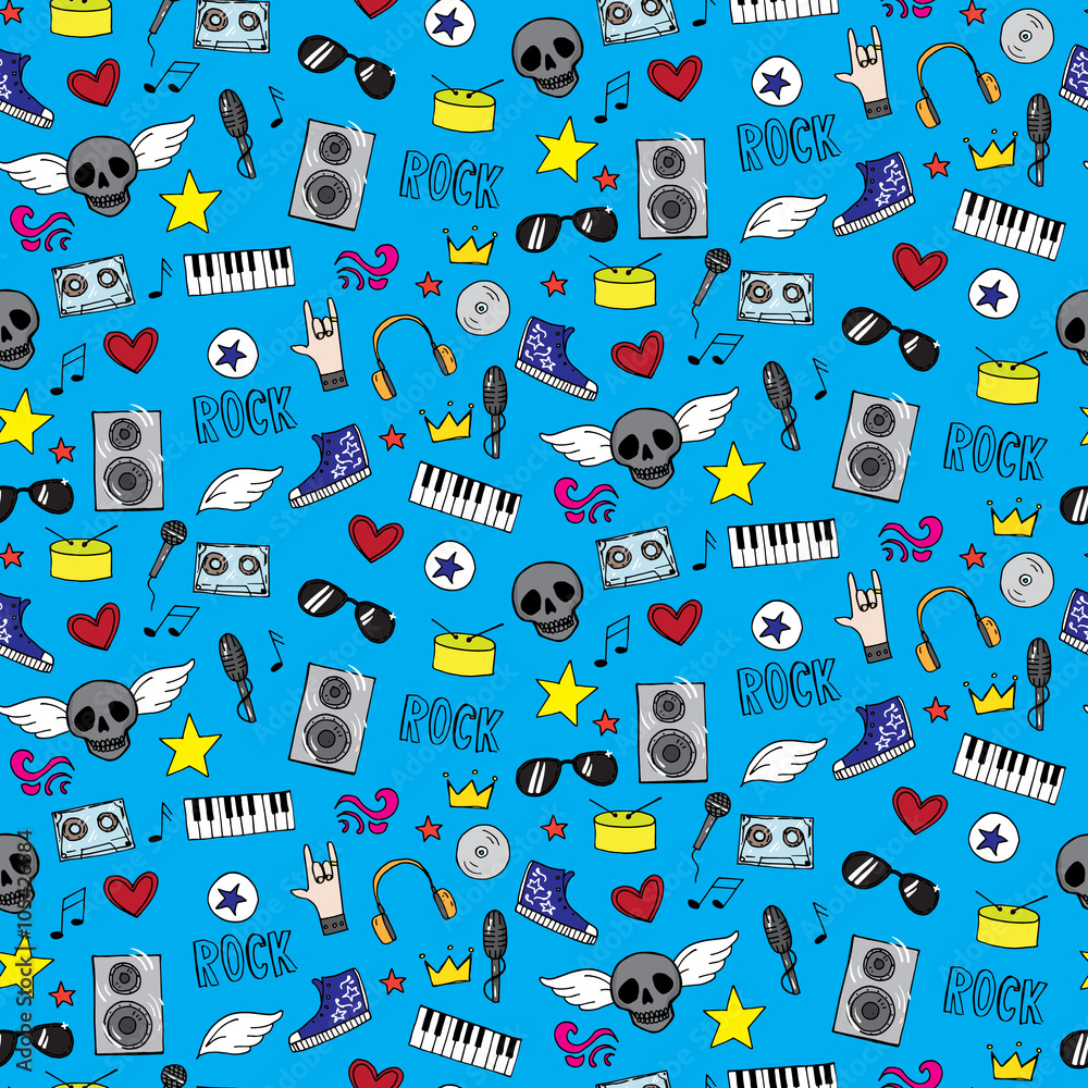 Seamless pattern with rock and emo music teen elements Seamless pattern with rock and emo music teen elements