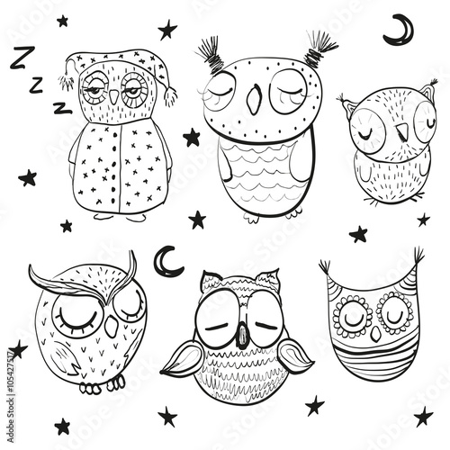 Set of sleeping owls photo