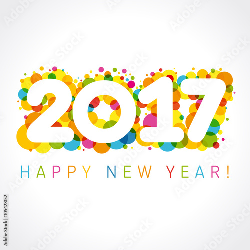 2017 happy new year numbers colorul. Happy holidays card with figures 2017 on colored blister and greeting text