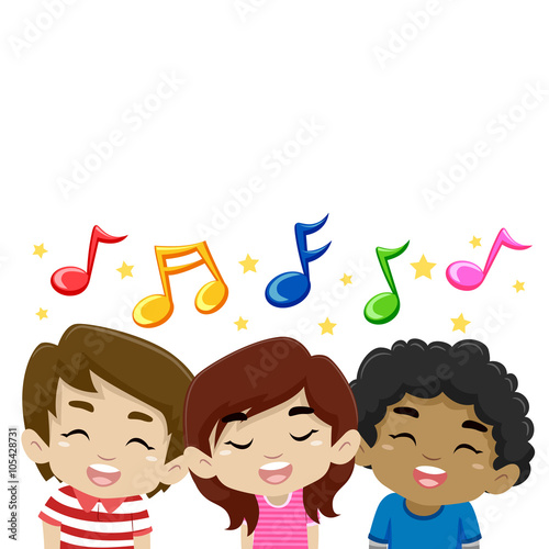 Illustration of Kids Singing with Music Notes