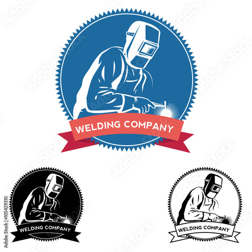 Silhouette of a working welding with a torch. Welding logo Vector