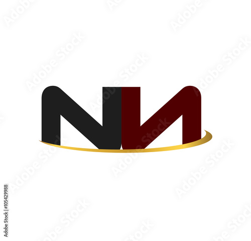 NN alphabet in grey and red with golden curve