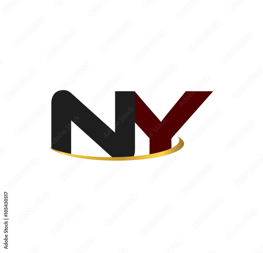 NY alphabet in grey and red with golden curve NY alphabet in grey and red with golden curve