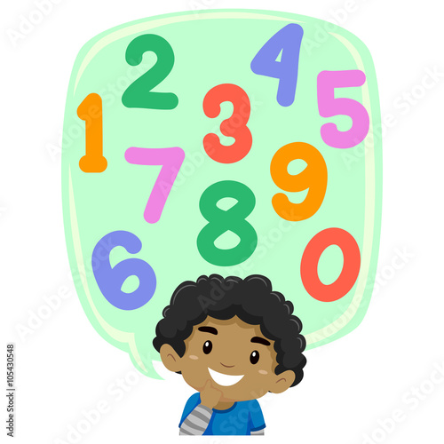 Illustration of Little Boy thinking of Number Set