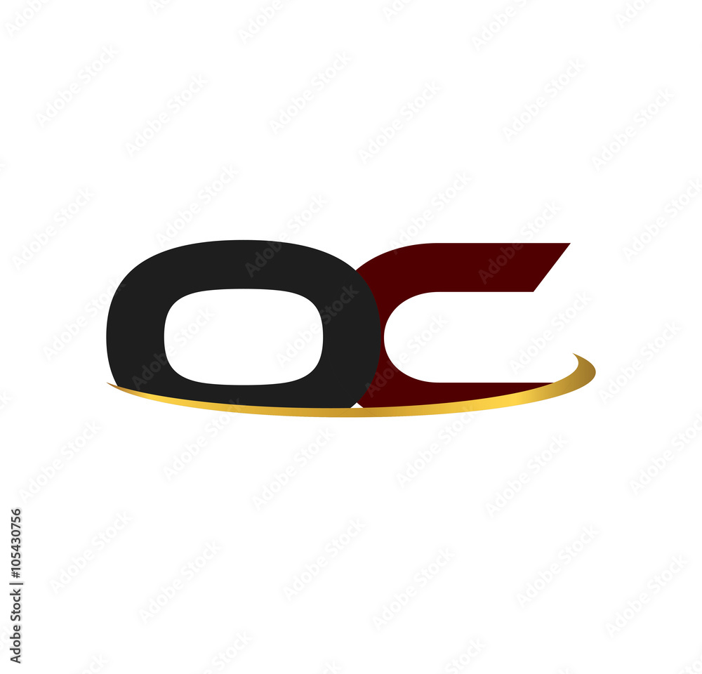 OC alphabet in grey and red with golden curve OC alphabet in grey and red with golden curve