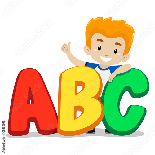 Illustration of Little Boy Standing behind ABC