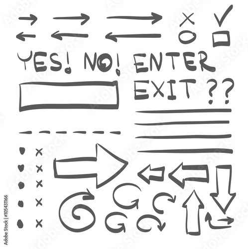 Hand drawn arrows vector set icon illustration.