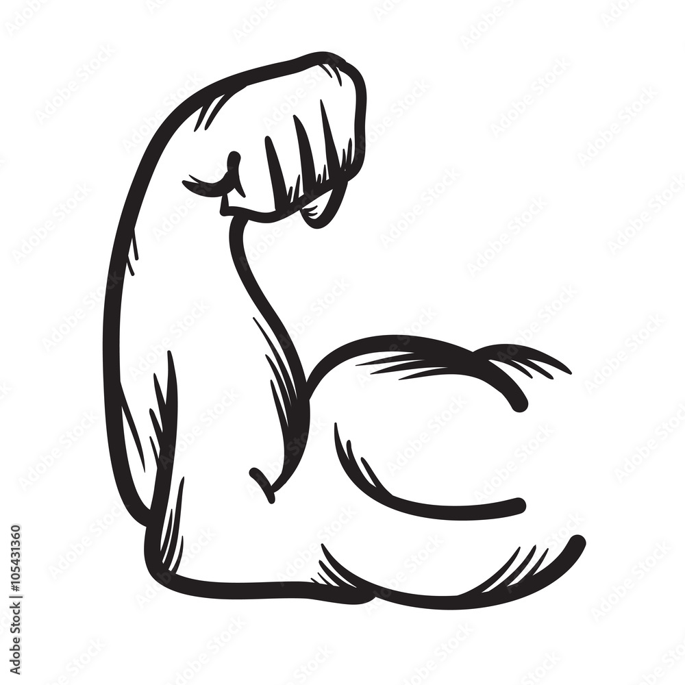 Strong arm vector hand drawn icon. Power.