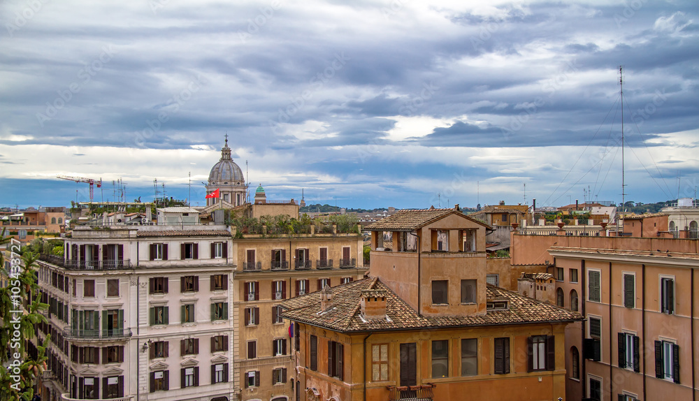 cityscape view from  Piazza di Spagna during cloudy day in Rome, Italy
