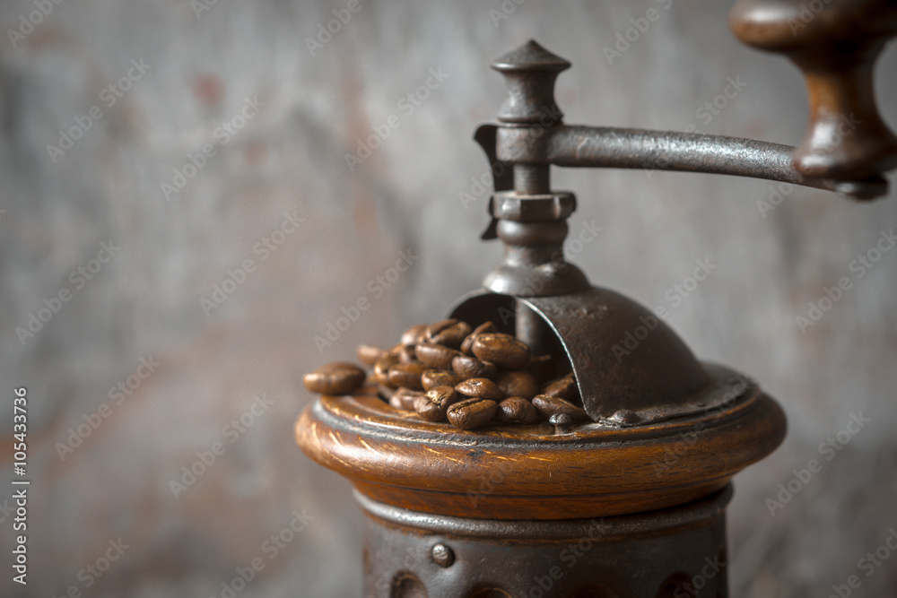 Coffee mill with coffee beans horizontal Coffee mill with coffee beans horizontal
