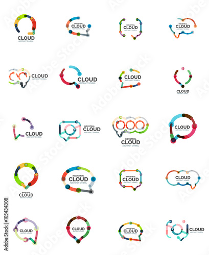 Set of flat linear design speech cloud logos. Talk bubbles, modern geometric industrial thin line icons