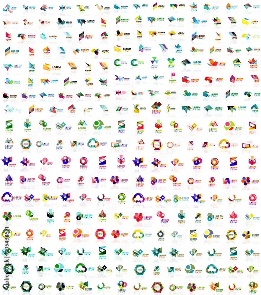 Mega collection of geometrical abstract logo templates, origami paper style business icons with sample text. Vector Mega collection of geometrical abstract logo templates, origami paper style business icons with sample text. Vector