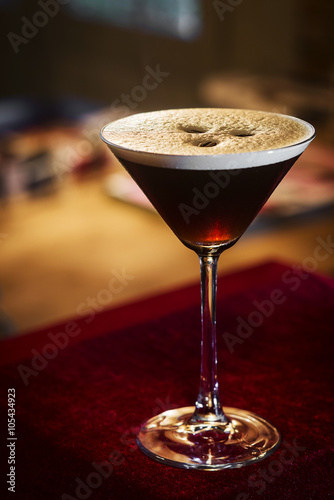 espresso coffee martini cocktail drink in bar