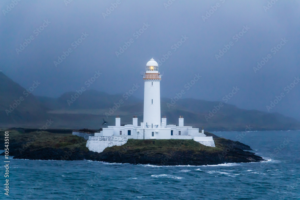 Lismore lighthouse in Scotland at dusk