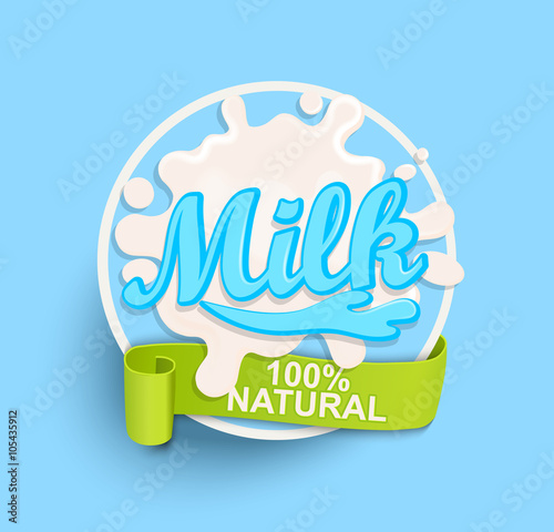 Milk label splash. Natural.