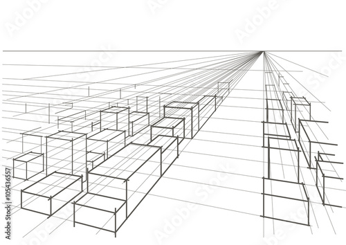 abstract linear architectural sketch city landscape perspective