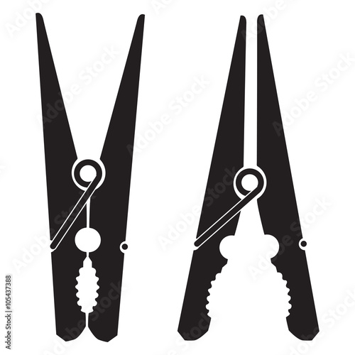 Clothes peg. Black icon clothes pin.