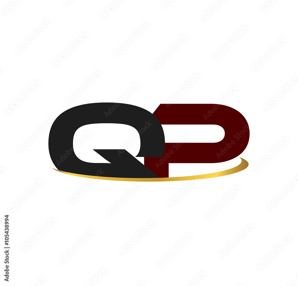 QP alphabet in grey and red with golden curve QP alphabet in grey and red with golden curve