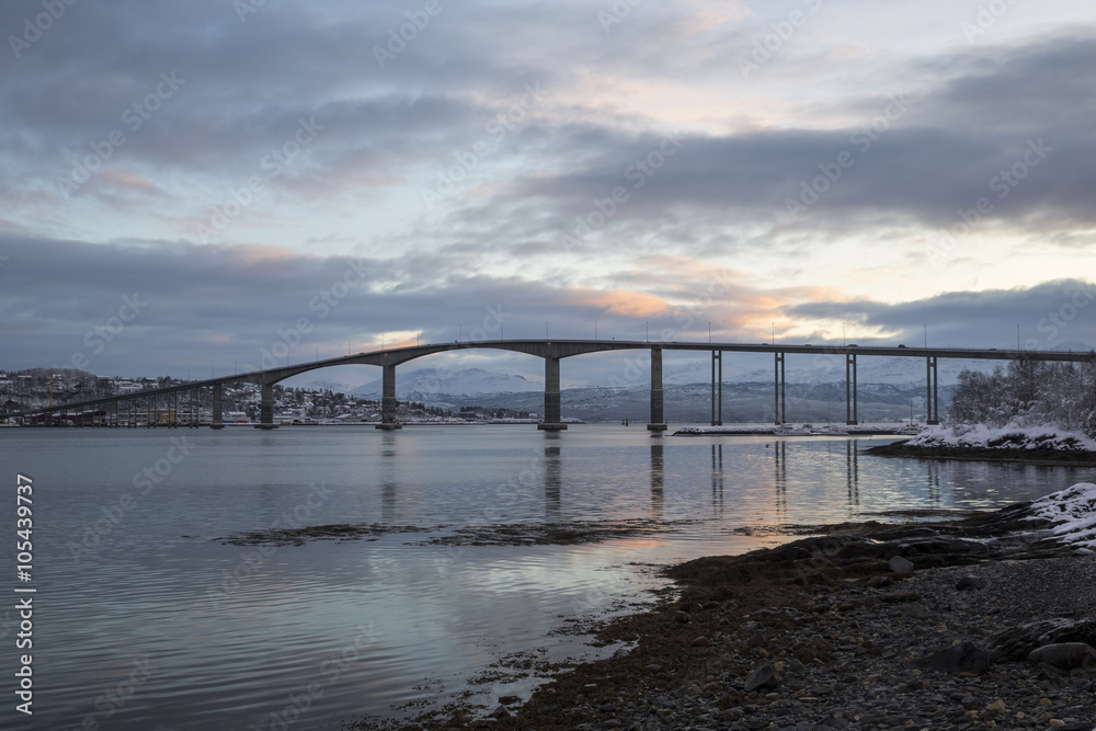 Gisund-Bridge in Finnsnes in Troms county, Norway, Scandinavia