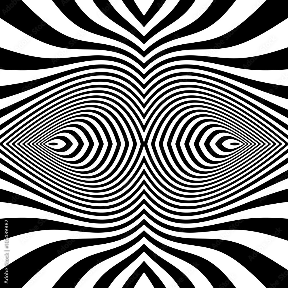 Naklejka premium Black and White Abstract Striped Background. Optical Art. 3d Vector Illustration.