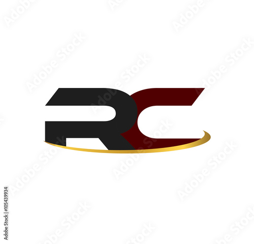 RC alphabet in grey and red with golden curve