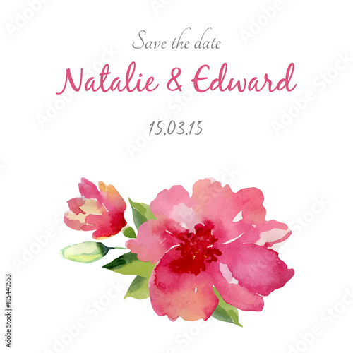 Watercolor flowers card, invitation card for wedding,birthday and summer background.