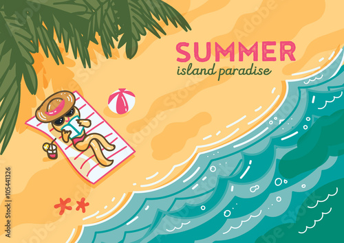 Island paradise banner illustration : freehand drawing