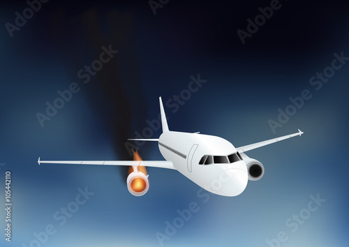 Falling damaged plane in fire