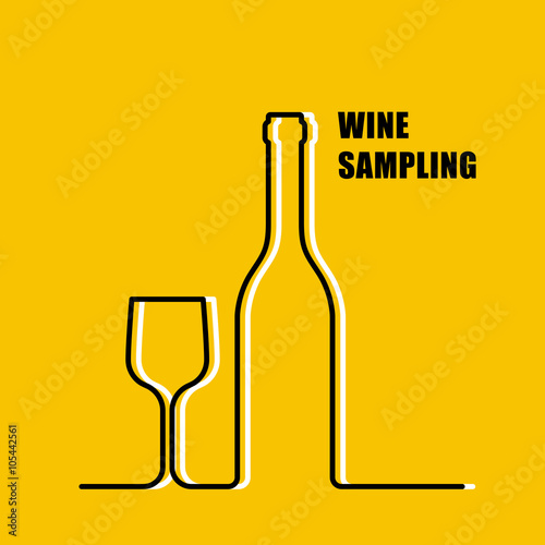 Wine bottle and wineglass contour - wine sampling