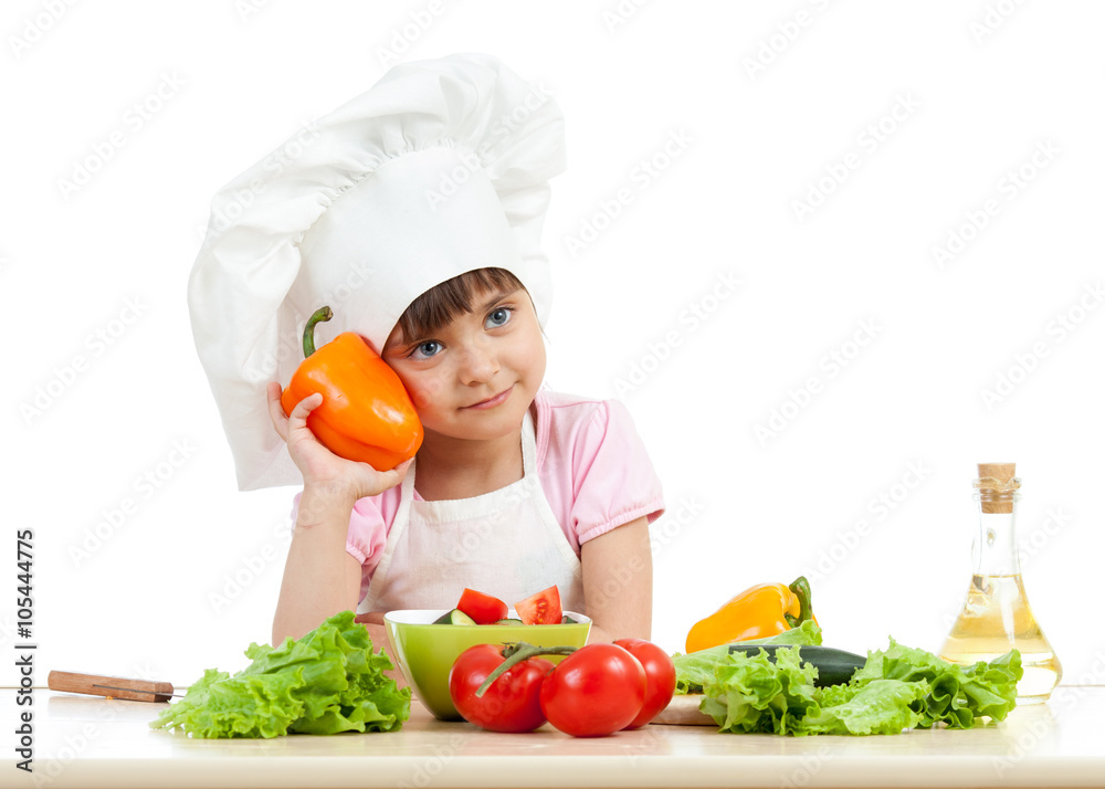 happy child girl preparing vegetarian dish happy child girl preparing vegetarian dish