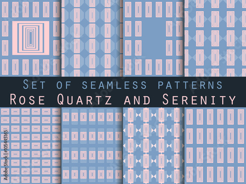 Set of seamless patterns. Geometric seamless pattern. Rose quartz and serenity violet colors.