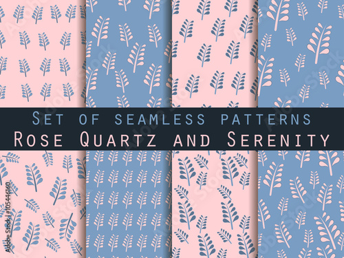 Set of seamless patterns. Spring pattern. Rose quartz and serenity violet colors. The pattern for wallpaper, tiles, fabrics and designs. Vector illustration.