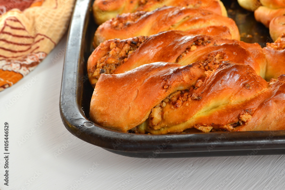 Homemade sweet buns with walnuts Homemade sweet buns with walnuts